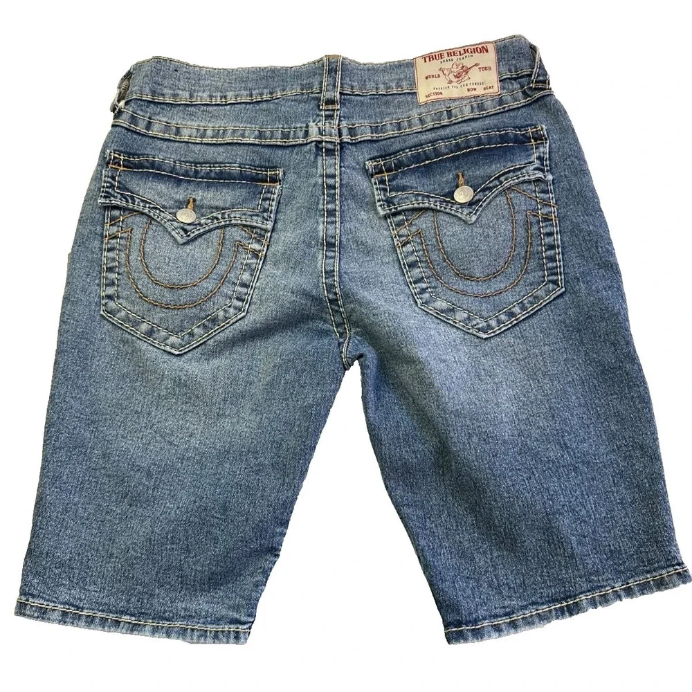 True Religion Ricky Big T Shorts Mens 34 Light Wash Relaxed Flap Denim Y2K Sk8